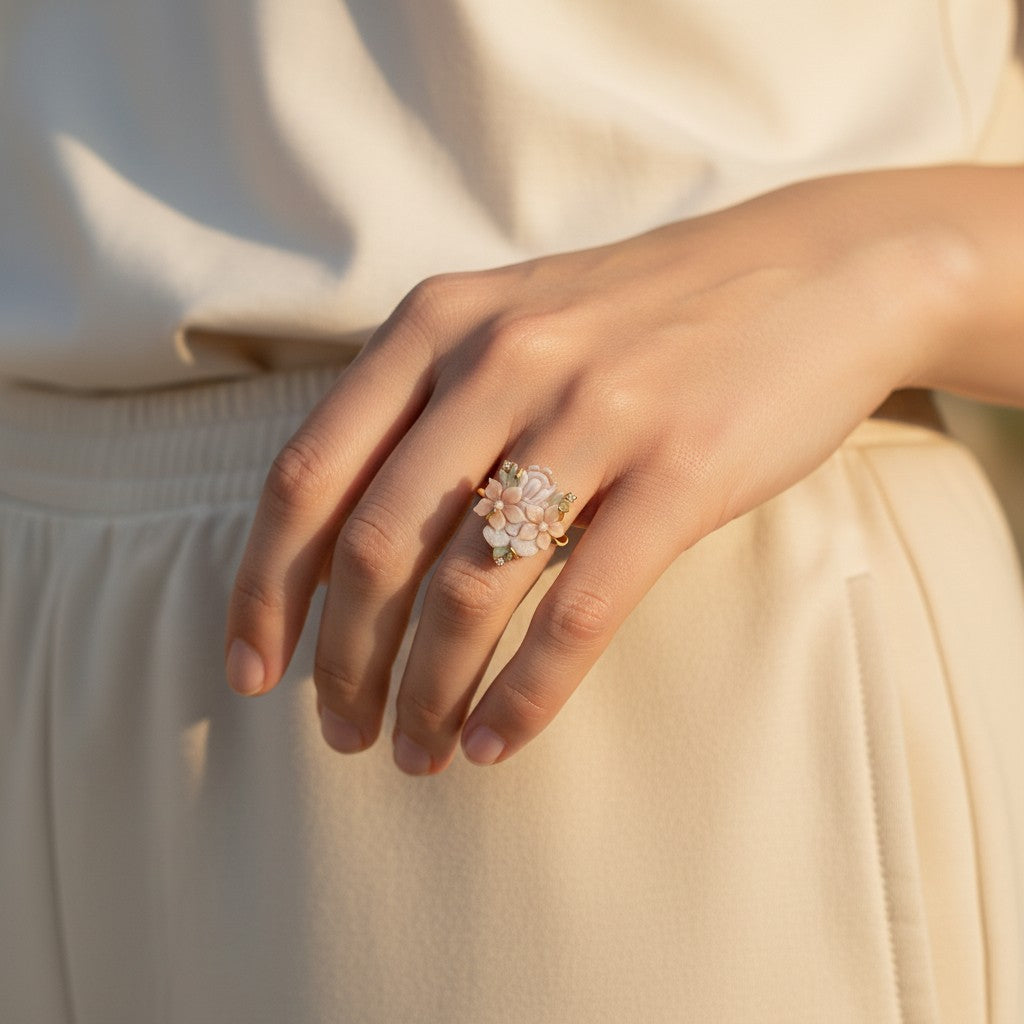 Anello Fiori di Cammeo montato in Argento Dorato