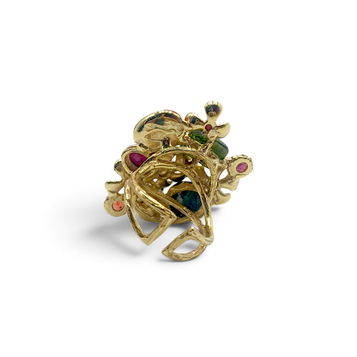 Anello Floreale con Pietre Naturali montato in Bronzo placcato Oro