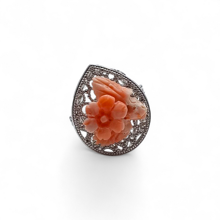 Anelli Goccia con Corallo montati in Argento