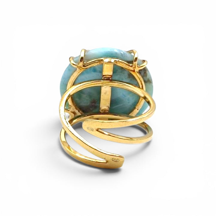 Anello di Larimar montato in Argento Dorato