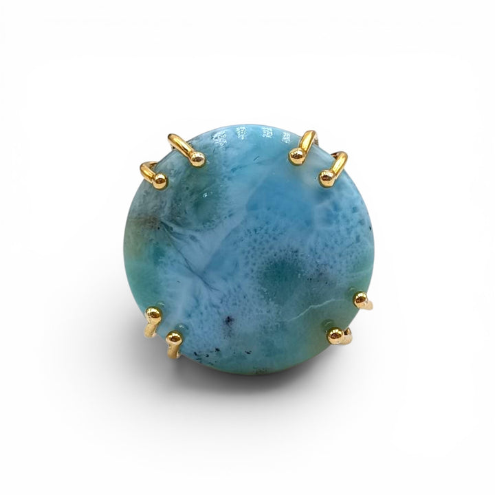Anello di Larimar montato in Argento Dorato