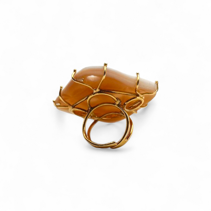Anello con Maschera Teatrale di Cammeo montato in Argento Dorato