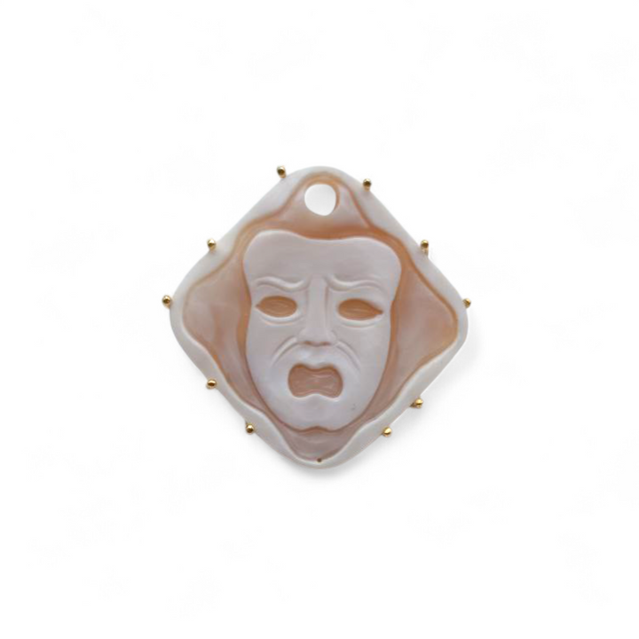 Anello con Maschera Teatrale di Cammeo montato in Argento Dorato
