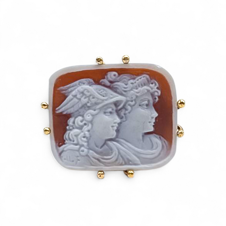 Anello Mercurio e Venere di Cammeo montato in Argento Dorato