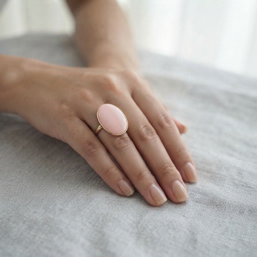 Anello Ovale di Pasta di Corallo rosa montato in Argento Dorato