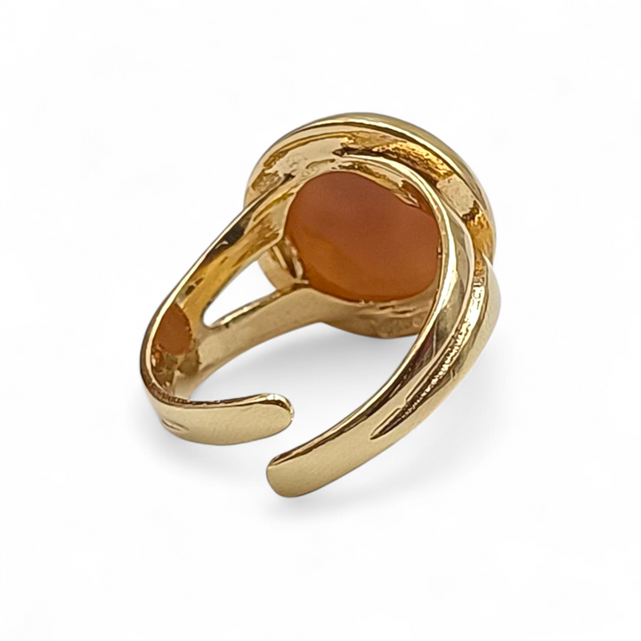 Anello Asso di Bastoni di Cammeo montato in Argento Dorato