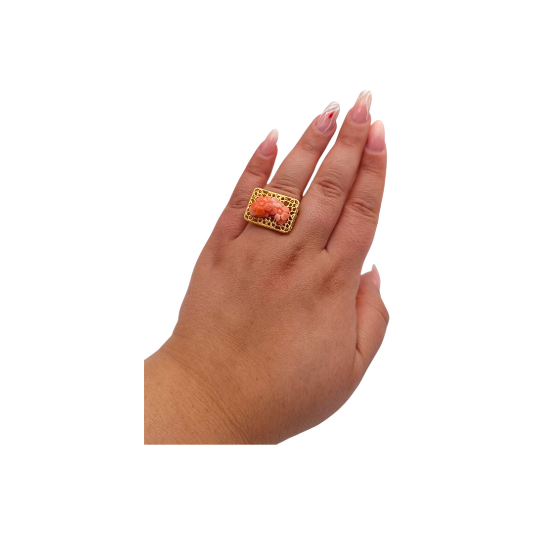 Anelli Rettangolari con Fiori di Corallo montati in Argento