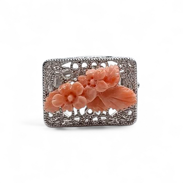 Anelli Rettangolari con Fiori di Corallo montati in Argento