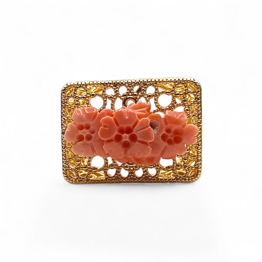 Anelli Rettangolari con Fiori di Corallo montati in Argento