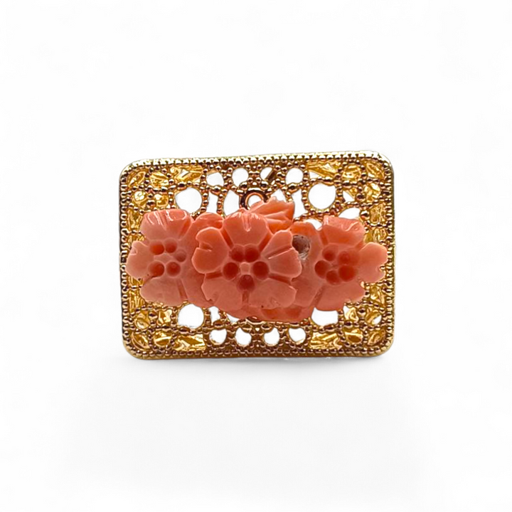 Anelli Rettangolari con Fiori di Corallo montati in Argento