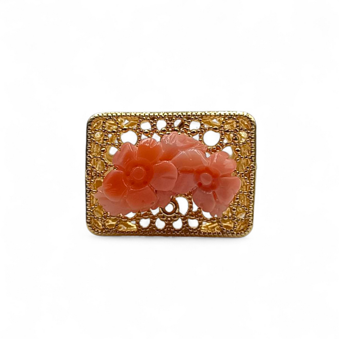 Anelli Rettangolari con Fiori di Corallo montati in Argento