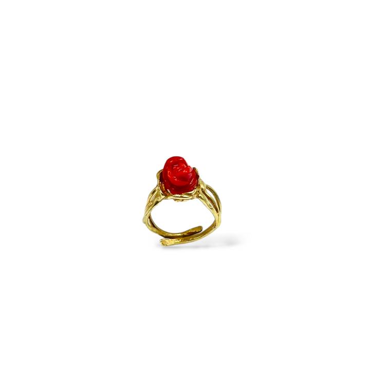 Pink coral ring set on silver