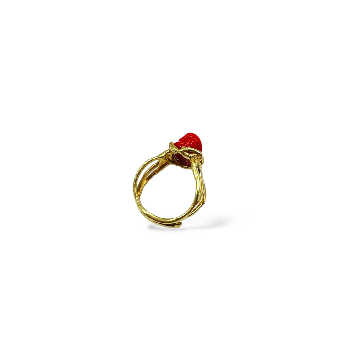 Pink coral ring set on silver