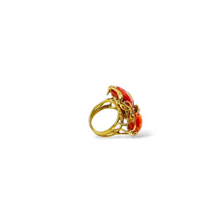 Pink ring and coral stone mounted on silver