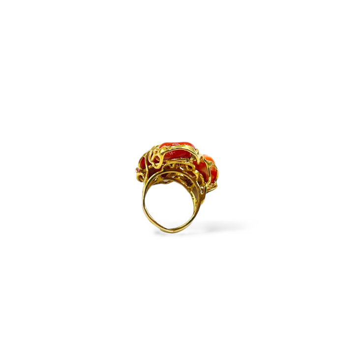 Pink ring and coral stone mounted on silver