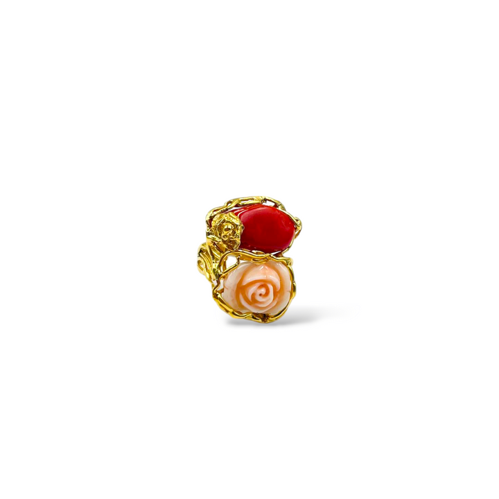 Pink ring and coral stone mounted on silver