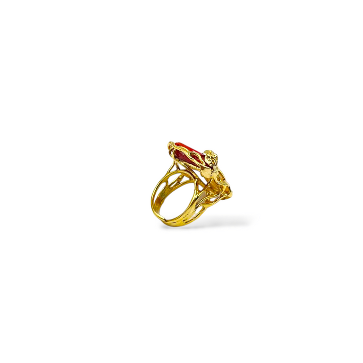 Pink ring and coral stone mounted on silver