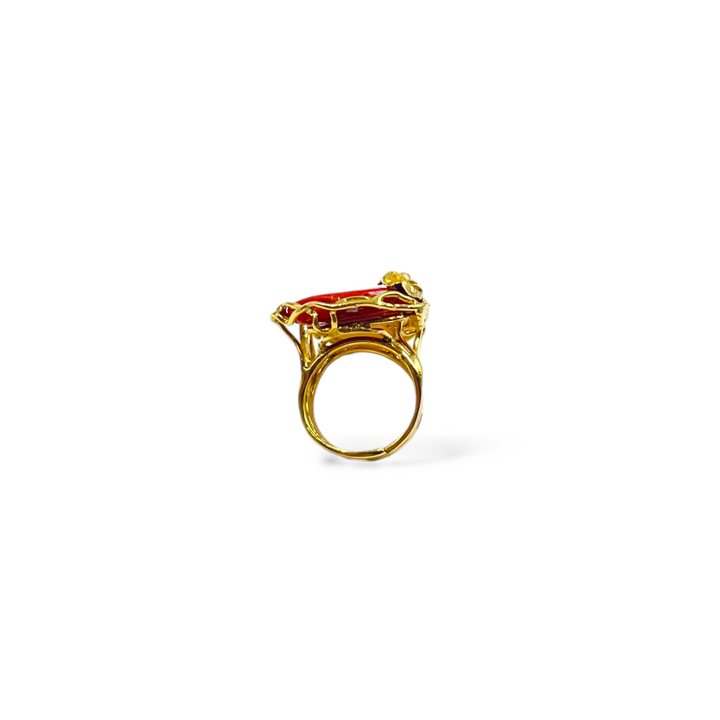 Pink ring and coral stone mounted on silver
