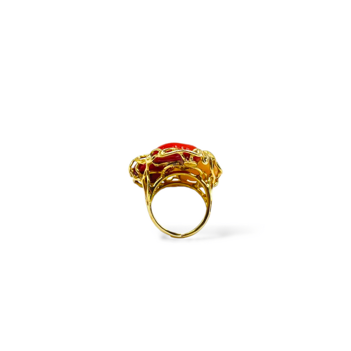 Pink ring and coral stone mounted on silver
