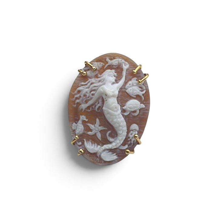 Anello Sirena di Cammeo montato in Argento Dorato
