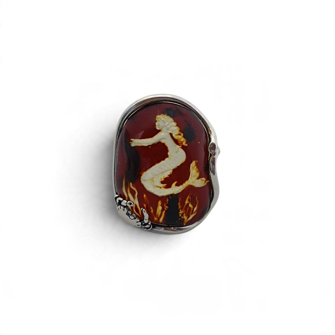 Anello Sirena di Ambra marrone montato in Argento