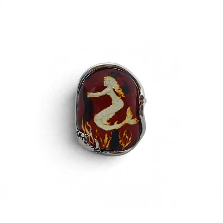 Anello Sirena di Ambra marrone montato in Argento