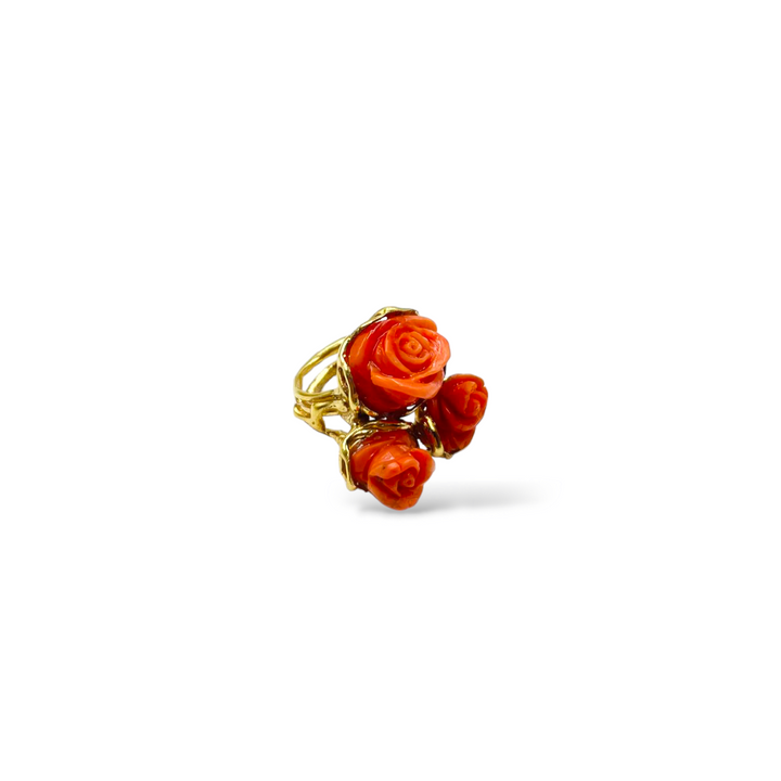 Pink coral stone ring mounted on silver