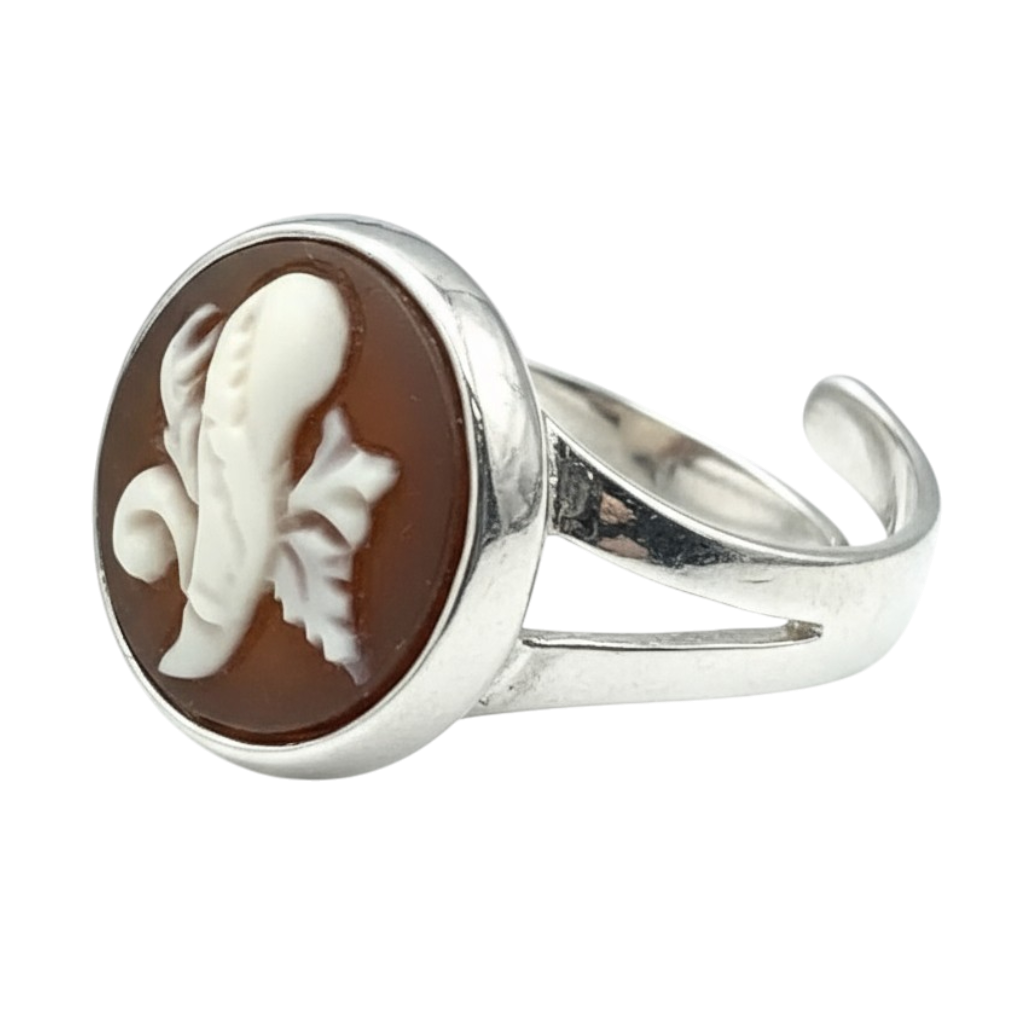 Rings with Neapolitan cameo charms mounted on silver