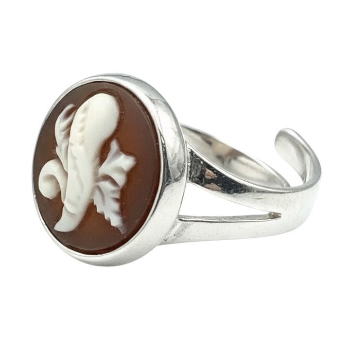 Rings with Neapolitan cameo charms mounted on silver