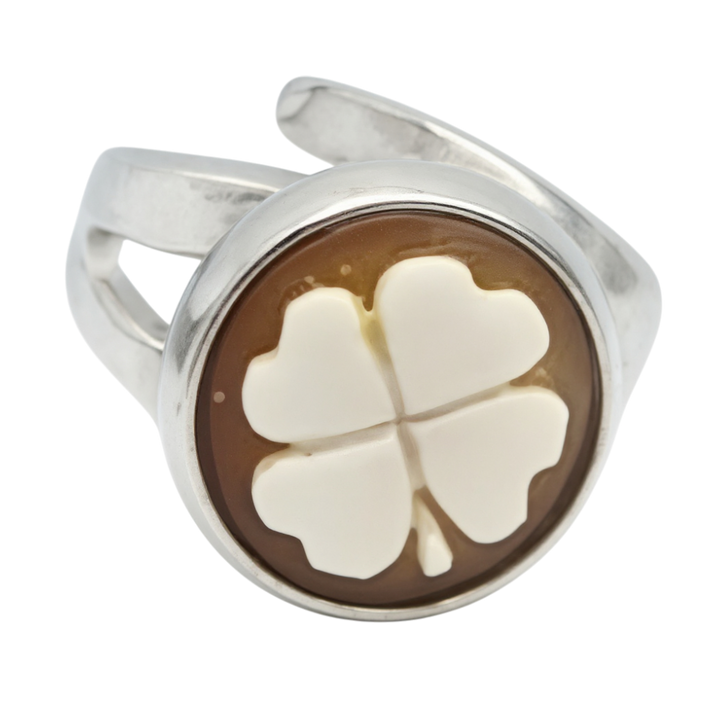 Rings with Neapolitan cameo charms mounted on silver