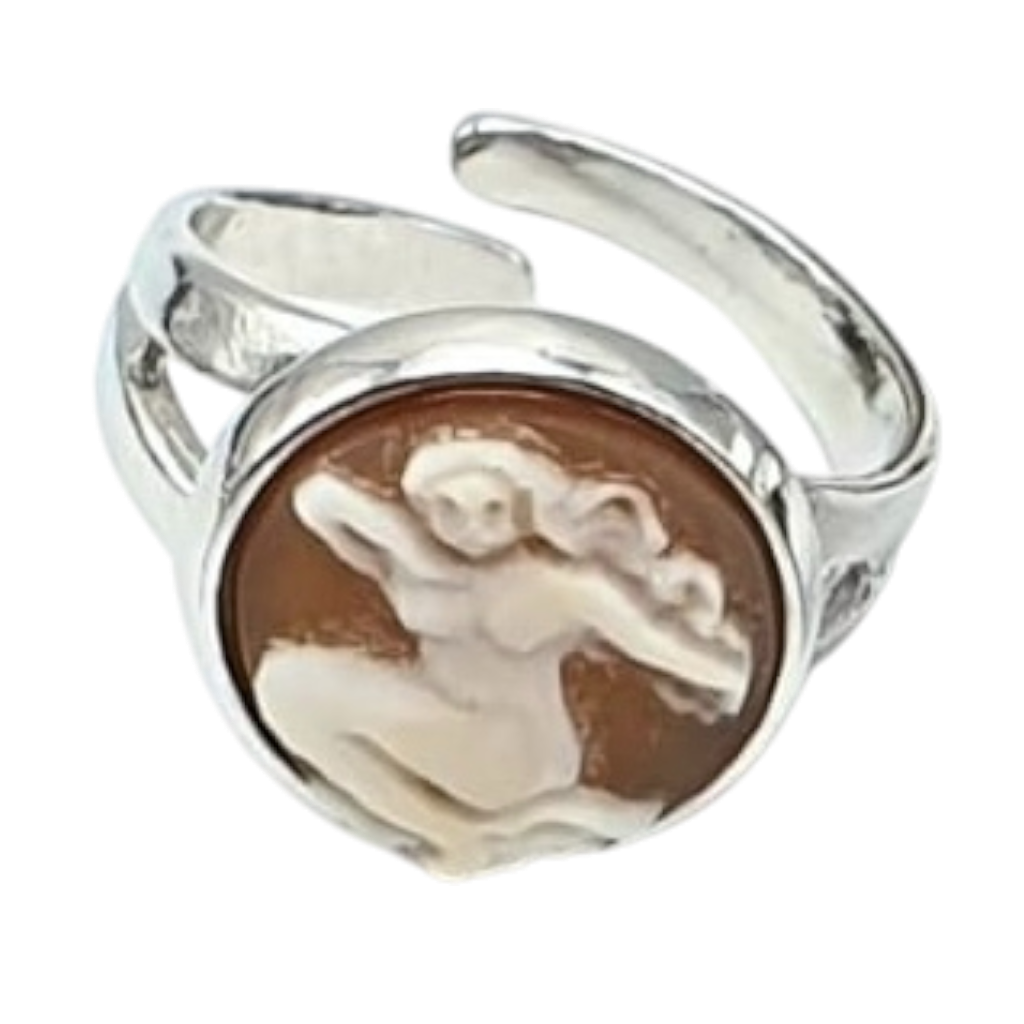 Rings with Neapolitan cameo charms mounted on silver