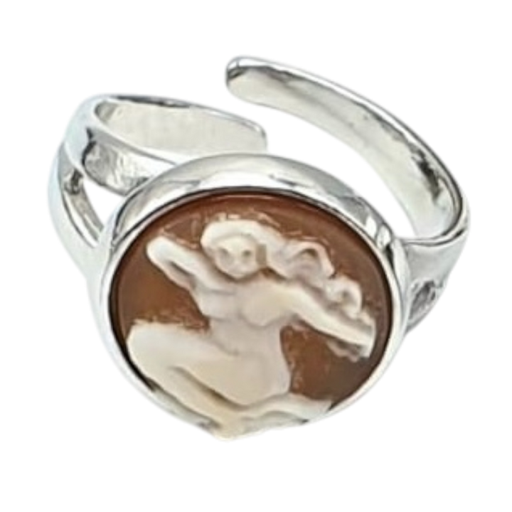 Rings with Neapolitan cameo charms mounted on silver