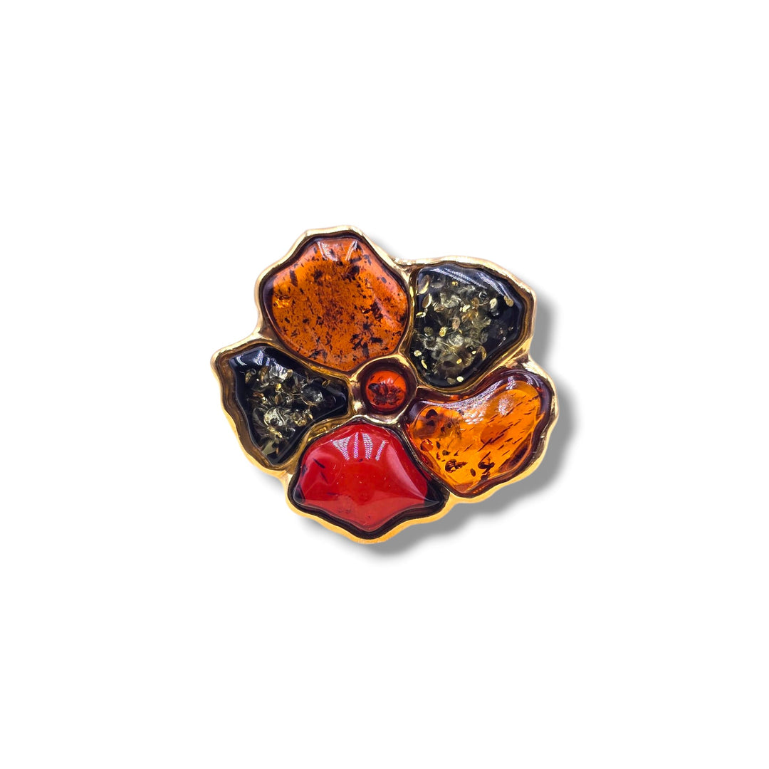 Anello “Fiore Margherita” di ambra montato in argento dorato