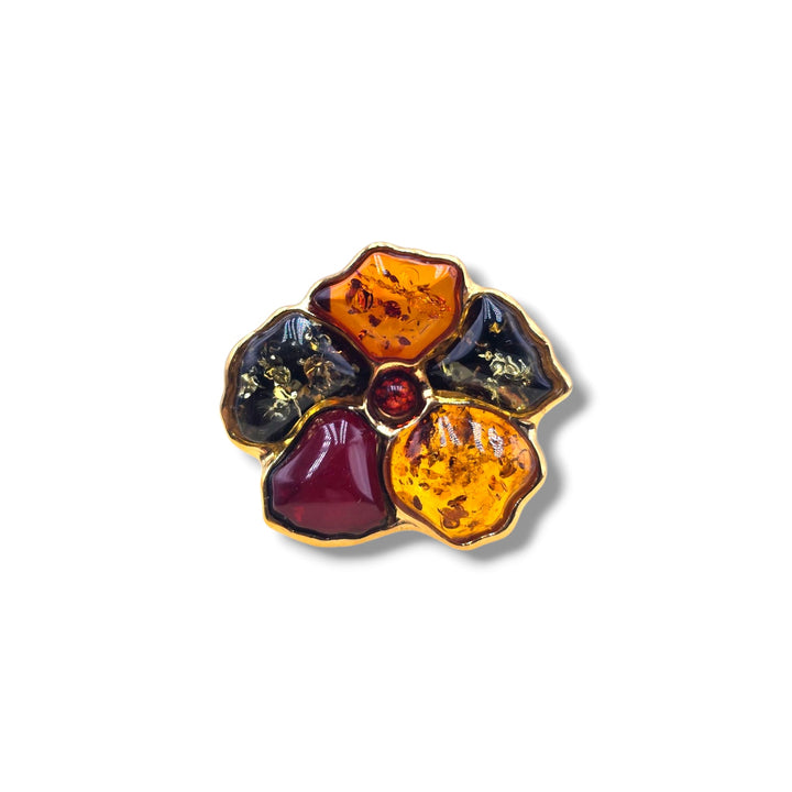 Anello “Fiore Margherita” di ambra montato in argento dorato
