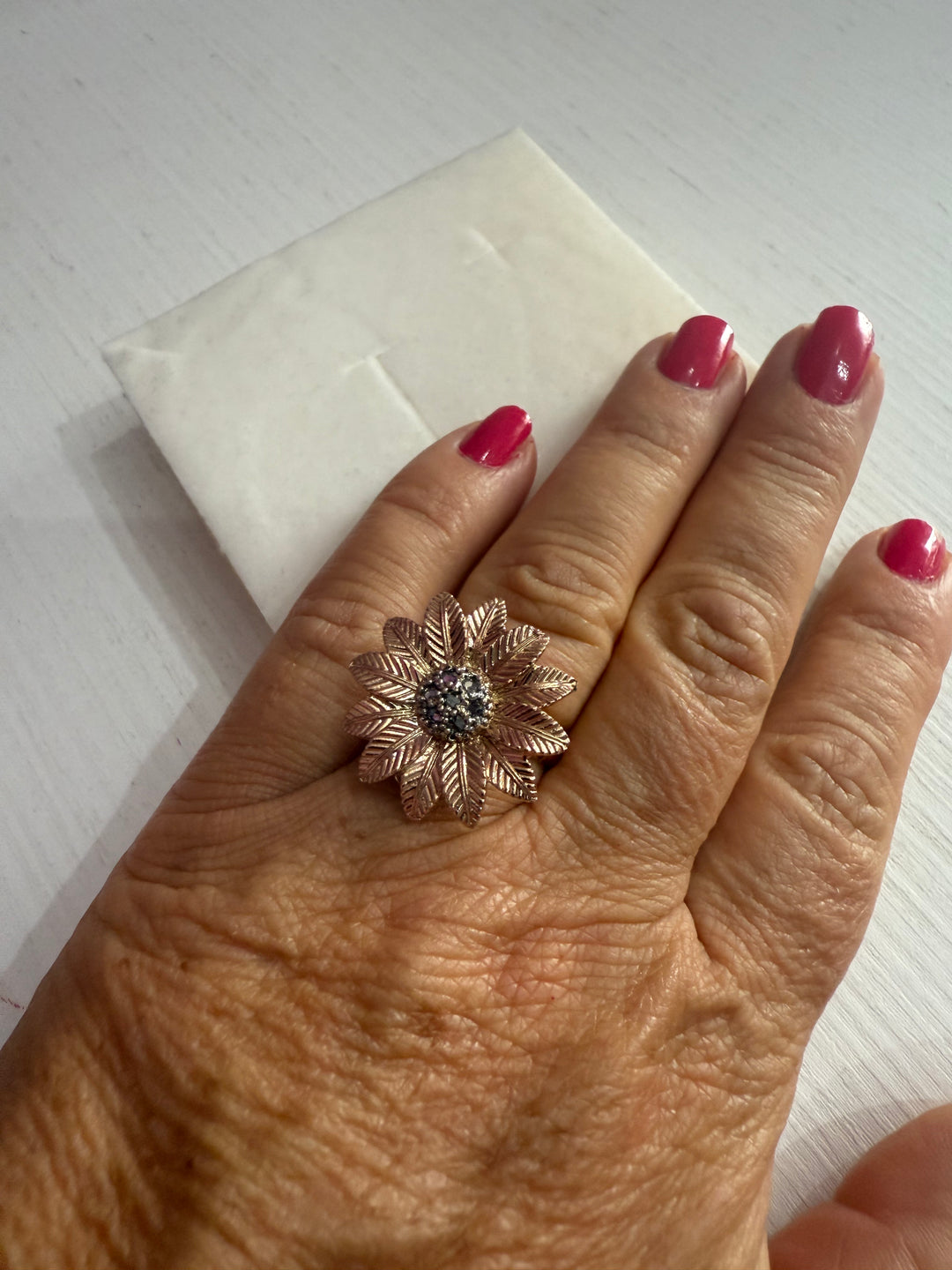 Anello “Margherita” in argento ramato e zirconi