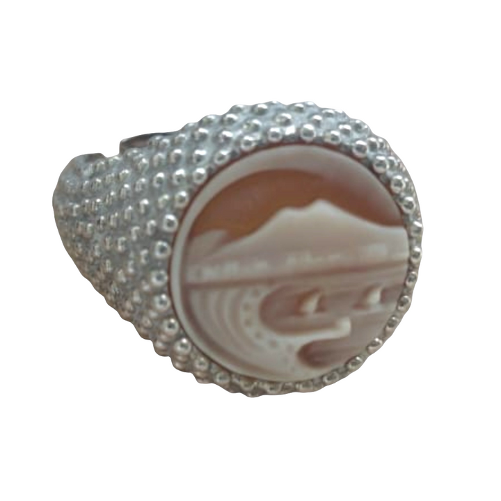 “Vesuvius” ring in sardonic cameo mounted in silver