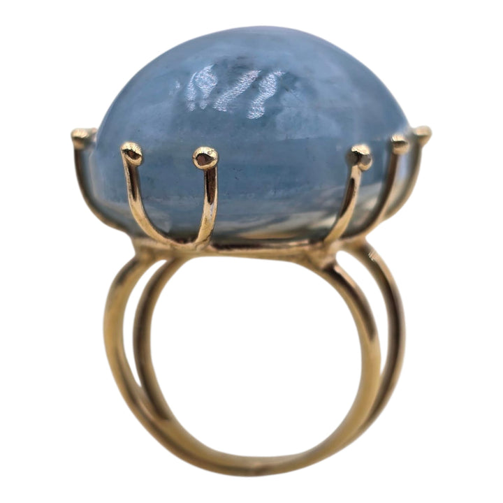 Anello “acquamarina milk” montato in argento galvanica oro