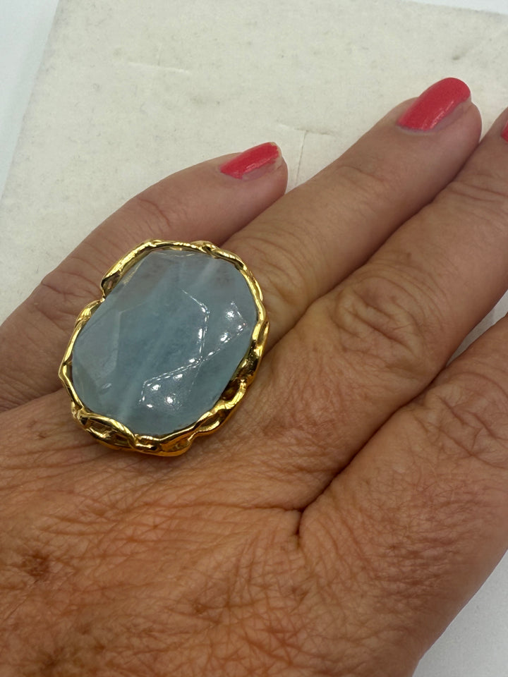 Anello acquamarina montato in argento dorato