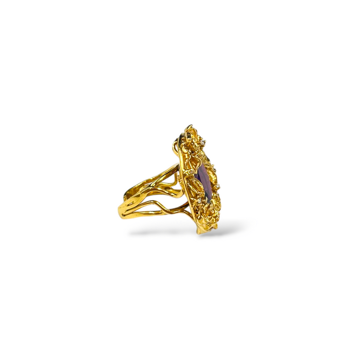 Anello antichizzato di ametista montato in argento