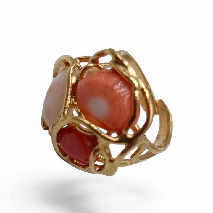 END OF COLLECTION - RED, PINK AND ORANGE CORAL TRIS RINGS MOUNTED ON SILVER