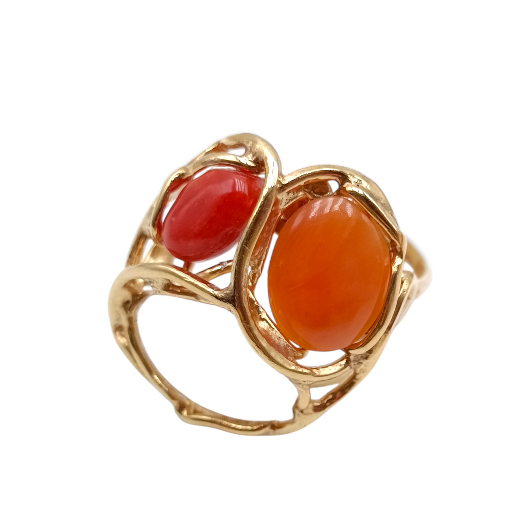 END OF COLLECTION - RED, PINK AND ORANGE CORAL TRIS RINGS MOUNTED ON SILVER