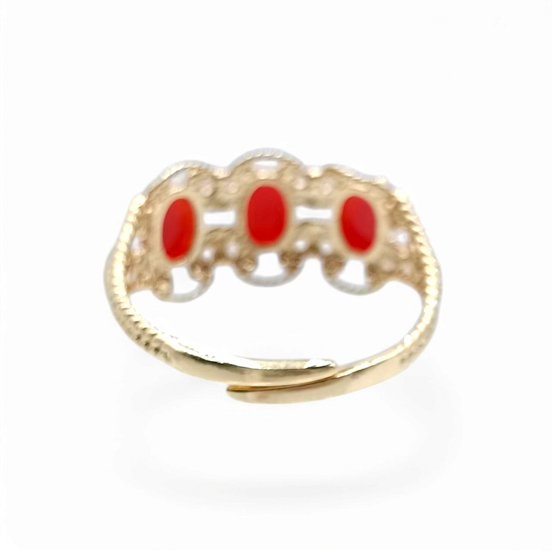"Trilogy" ring in red coral set in silver