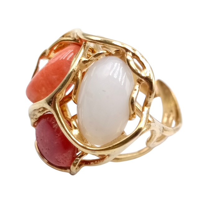 END OF COLLECTION - RED, PINK AND ORANGE CORAL TRIS RINGS MOUNTED ON SILVER
