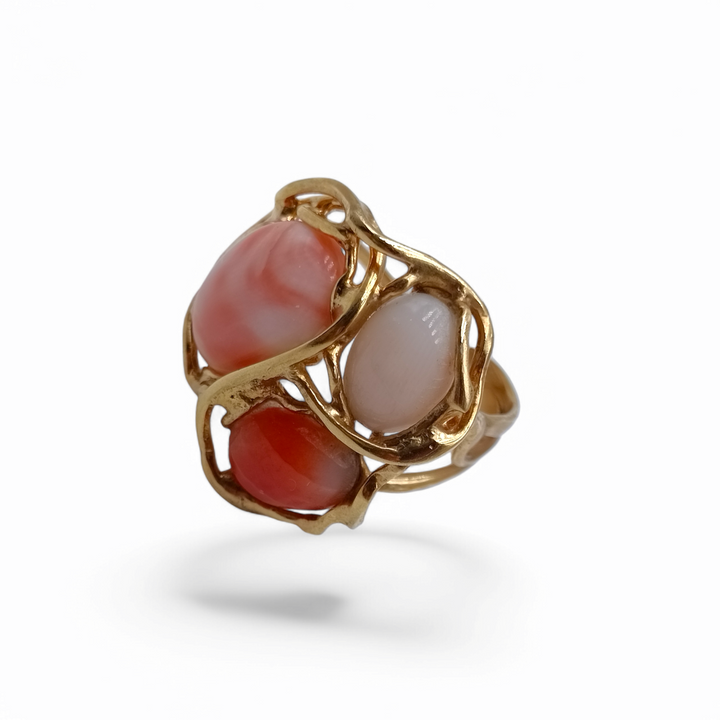 END OF COLLECTION - RED, PINK AND ORANGE CORAL TRIS RINGS MOUNTED ON SILVER