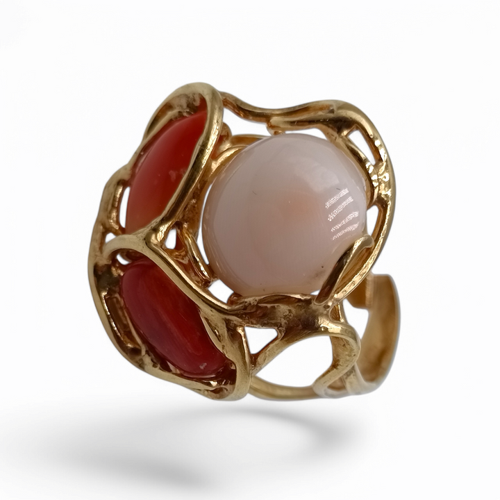 END OF COLLECTION - RED, PINK AND ORANGE CORAL TRIS RINGS MOUNTED ON SILVER