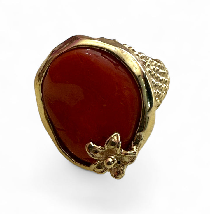 Anello corallo rosso e argento galvanica oro