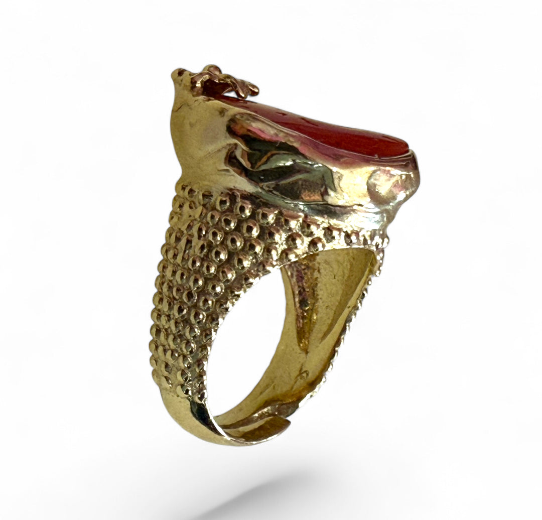 Anello corallo rosso e argento galvanica oro