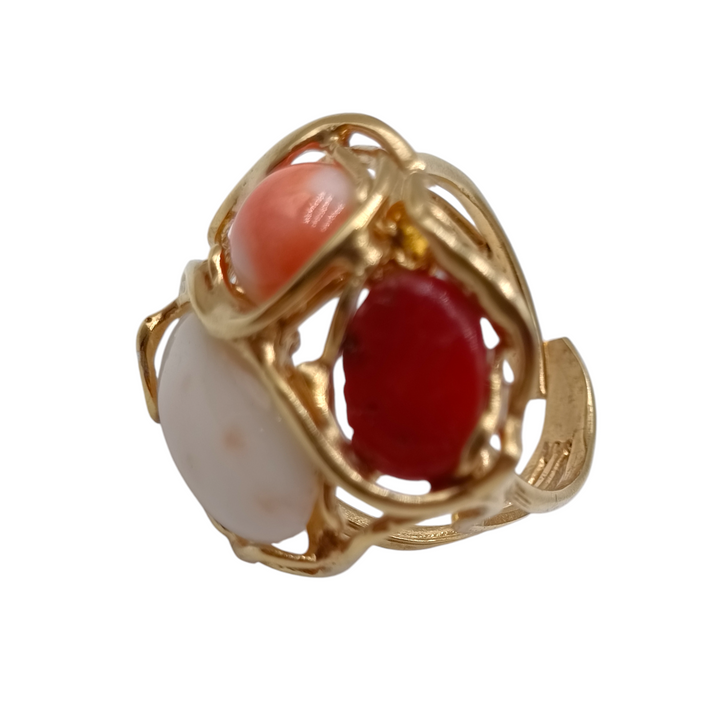 END OF COLLECTION - RED, PINK AND ORANGE CORAL TRIS RINGS MOUNTED ON SILVER
