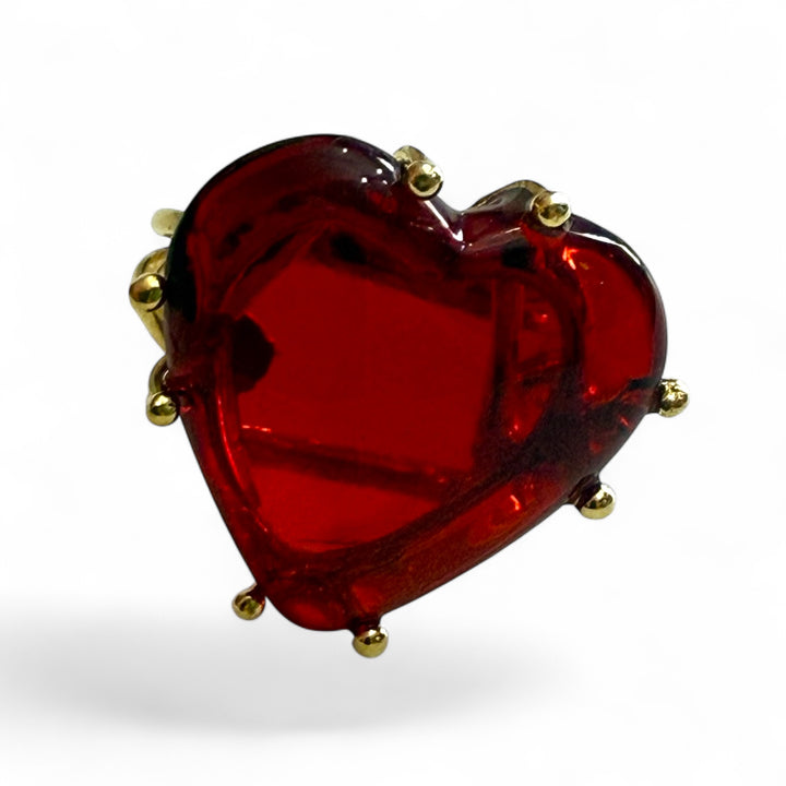 Baltic red amber heart ring set in silver