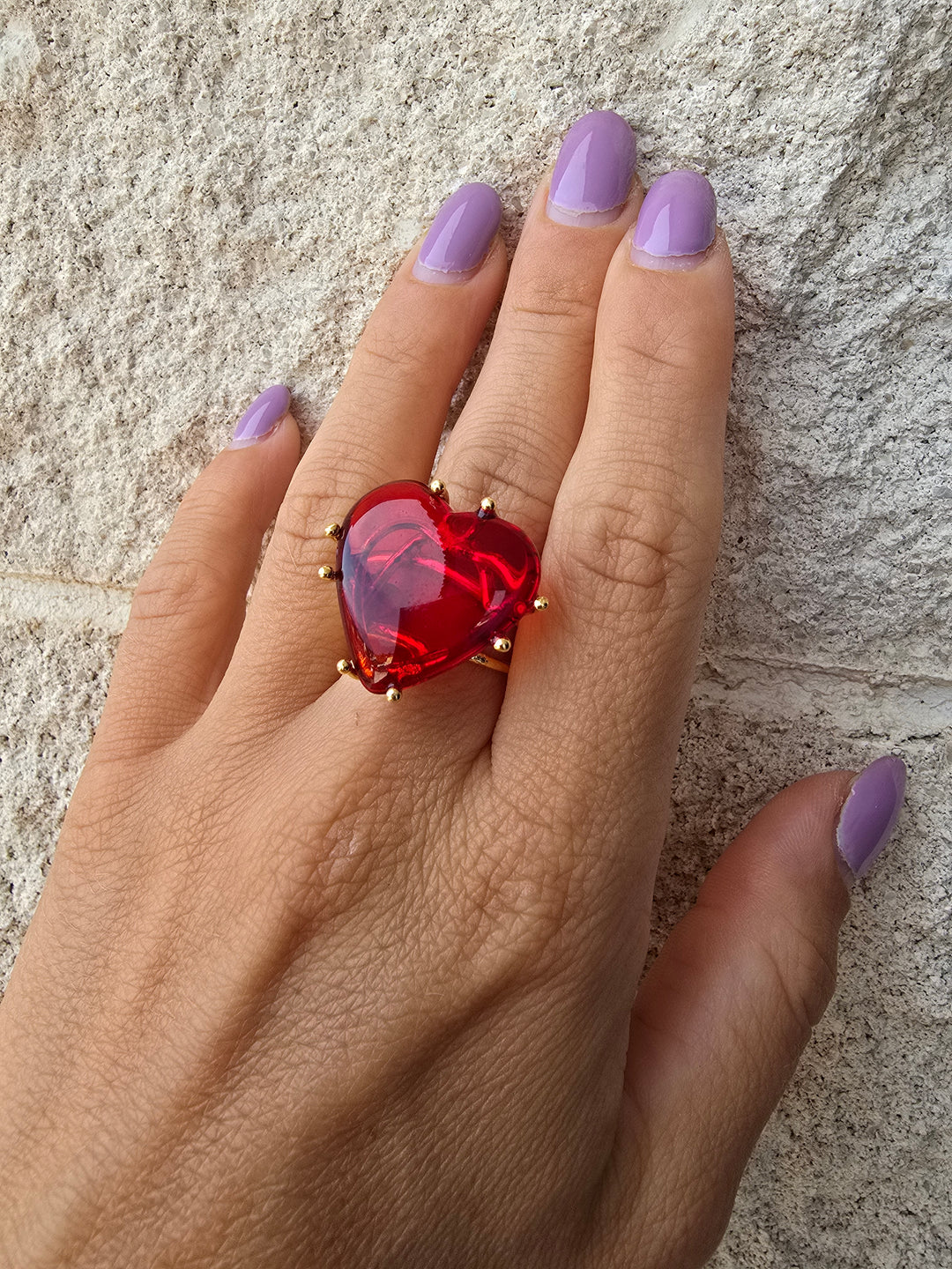Baltic red amber heart ring set in silver